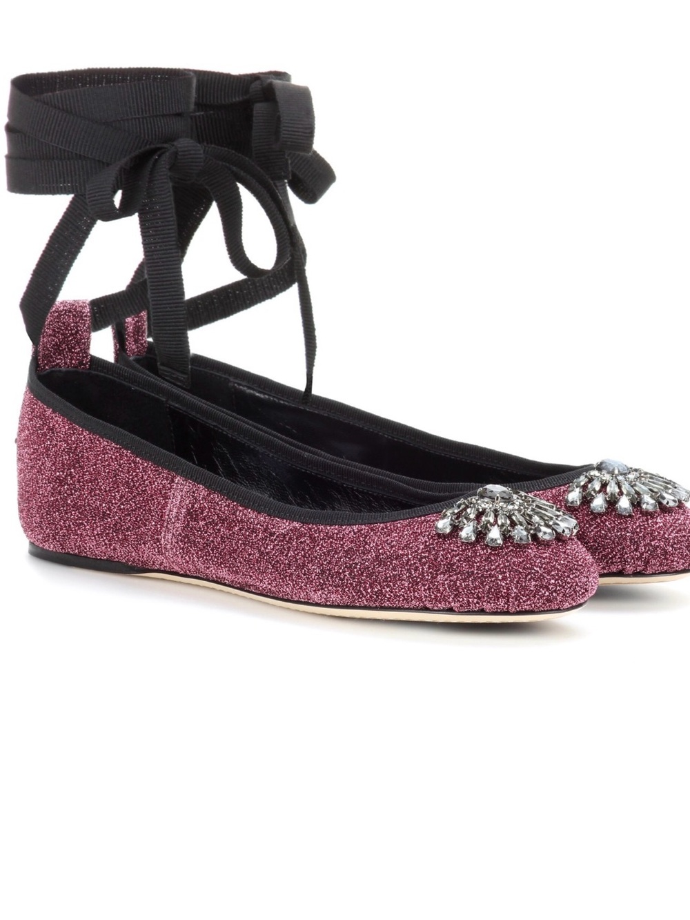 Jimmy Choo Pink Glitter Ankle-Tie Crystal Embellished Ballet Flats